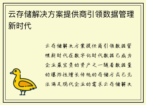云存储解决方案提供商引领数据管理新时代
